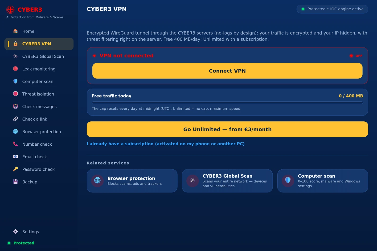CYBER3 for Windows — VPN